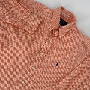 Ralph Lauren Blake Gingham Button Down Shirt Men's Orange White L Long Sleeve